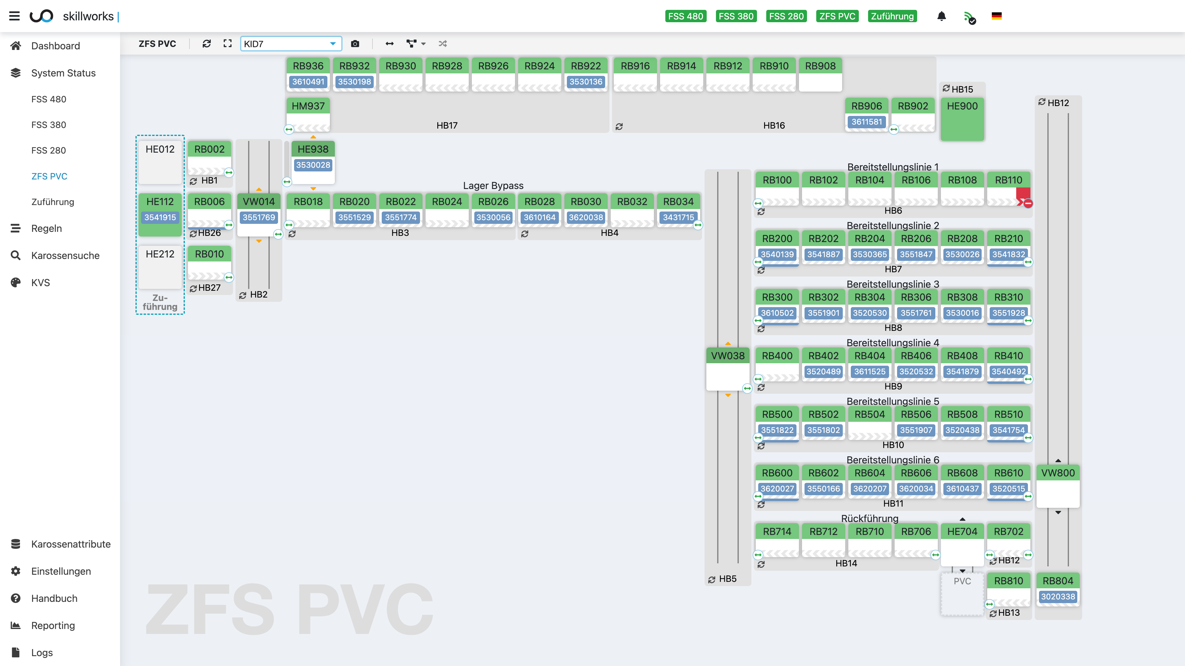 Web Anlagenlayout ZFS PVC mit Live-Karossennummern